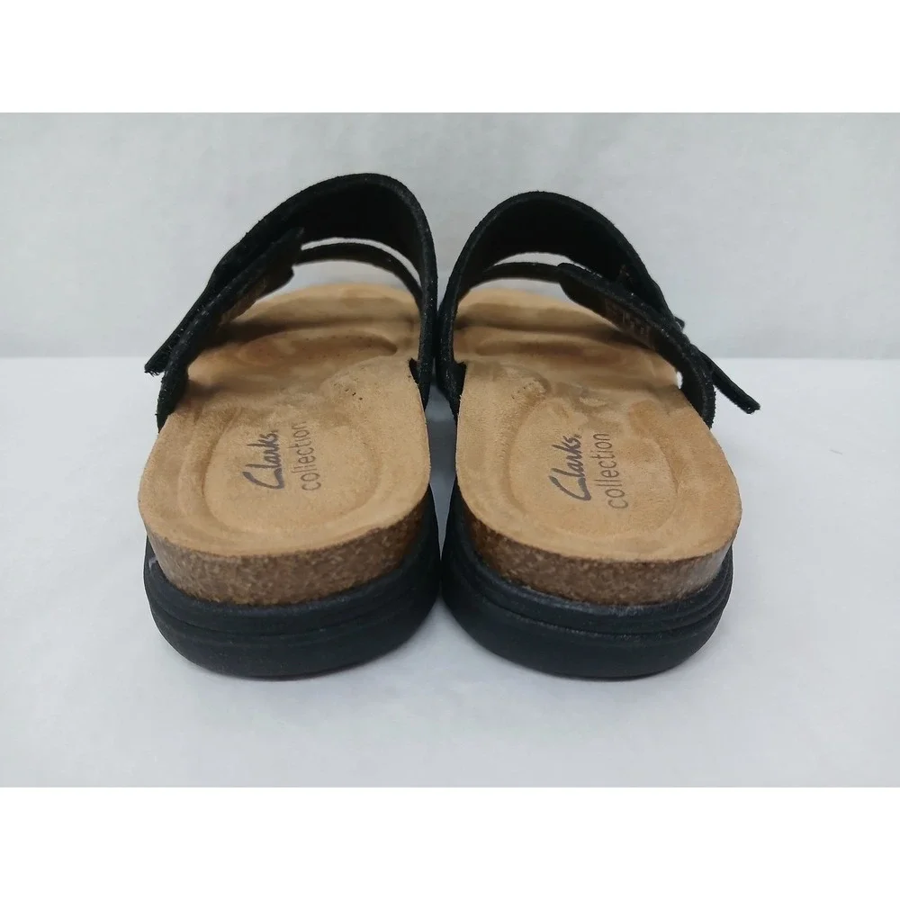 Clarks Women's April‎ Dusk Black Leather Adjustable Sandals 26172318 Sz 7